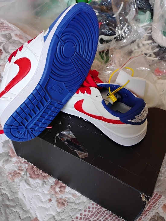 Nike Shoes - Nike Women's White, Red & Blue Low-Top Sneakers - Signature Swoosh